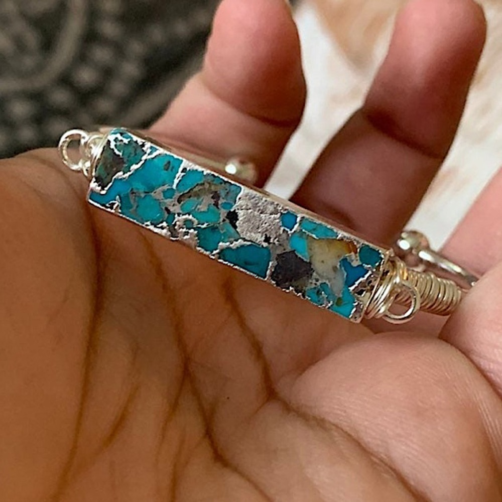 Turquoises Bar Beads Open Cuff Bangle View 6